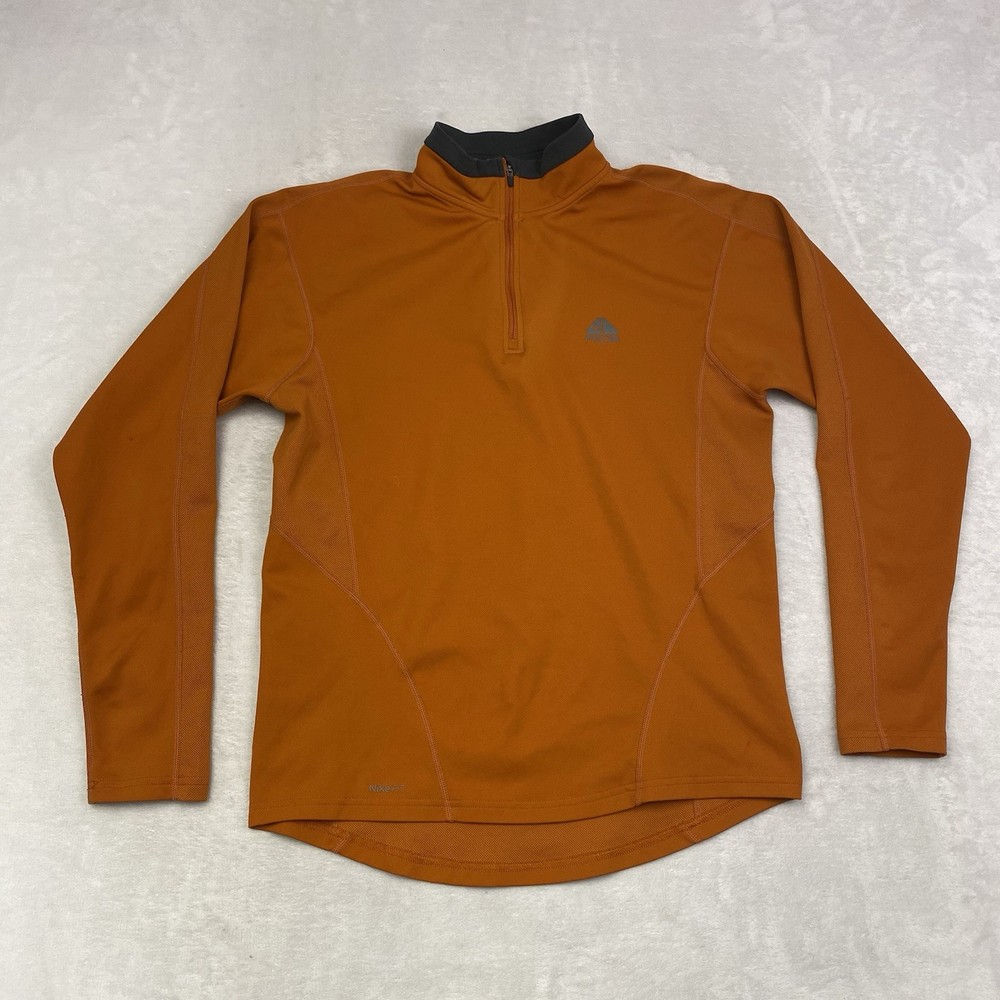 Nike ACG FitDry 1/4 Zip Pullover M Orange Fleece Base Layer Hiking Shirt VTG Y2K