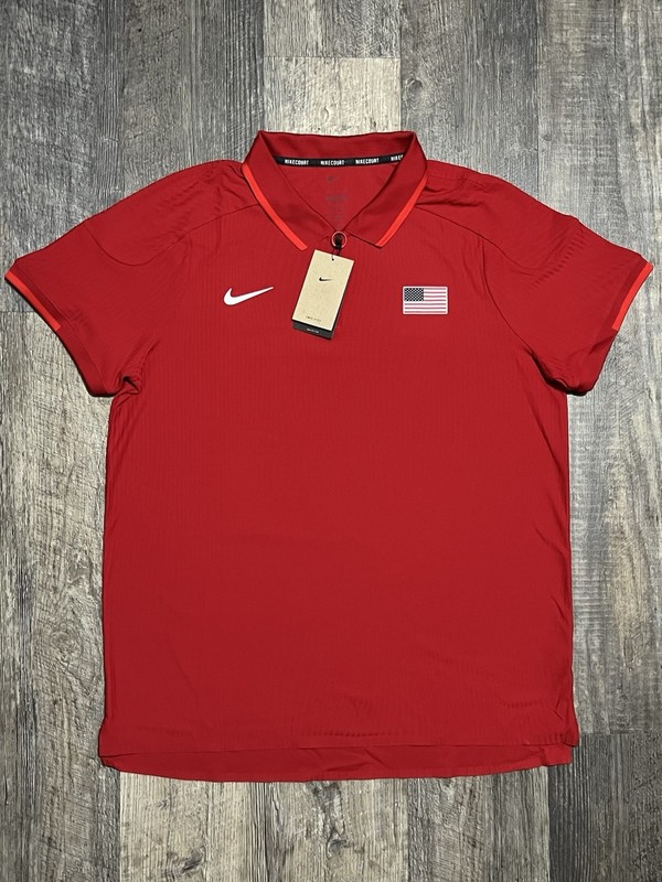 Nike Court Dri-FIT ADV Slam Tennis Polo Shirt 1/4 Zip Red USA Flag XL Tall NEW gallery