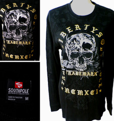 Y2k Southpole Shirt M Black Gold Skull Truth Liberty Thermal long sleeve Hip Hop