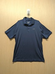Under Armour Golf Polo Shirt Mens Sz L Navy Blue Top Playoff Stripe Athletic