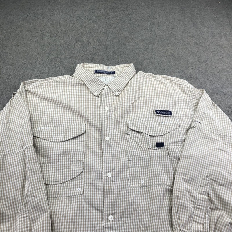 Columbia Shirt Mens 2XL Beige Long Sleeve PFG Super Bonehead Fishing Top Gingham gallery