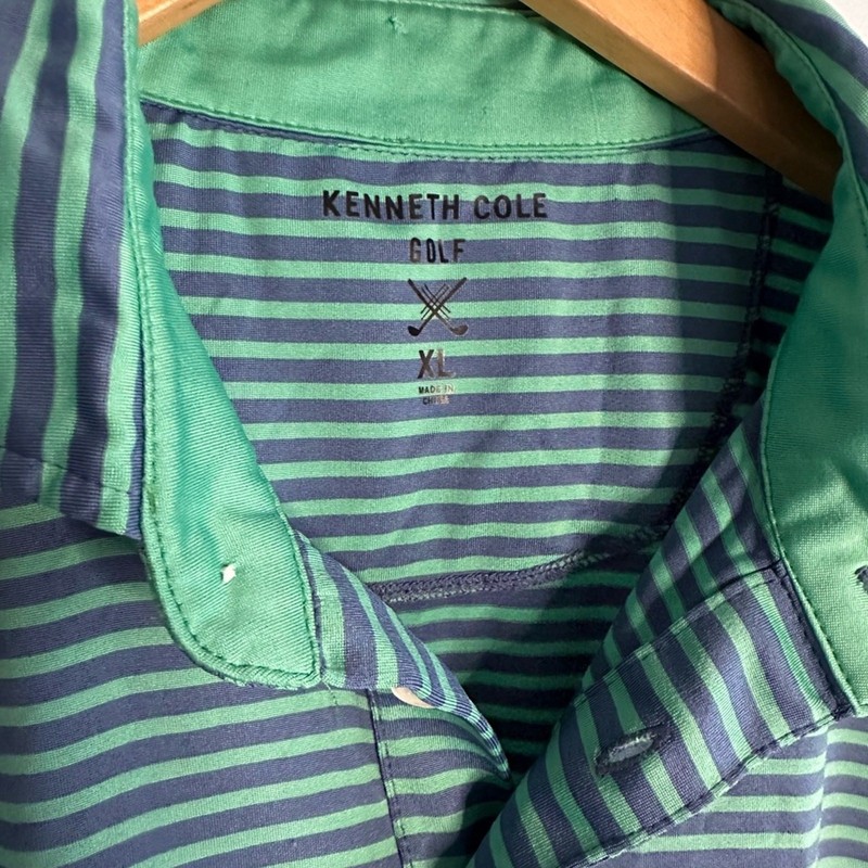 Kenneth Cole Golf Polo Shirt Green Blue Stripe Preppy Outdoor KC Logo Men's XL gallery