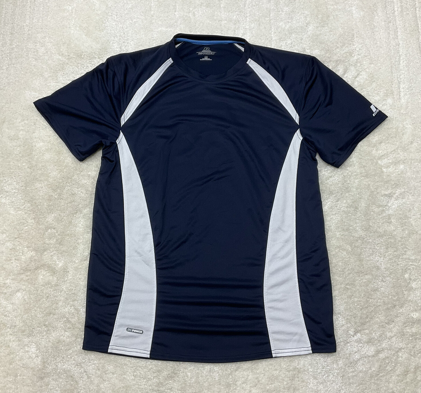 Russell Dri Power Mens Size M Navy Blue White Athletic Shirt Short Sleeve gallery