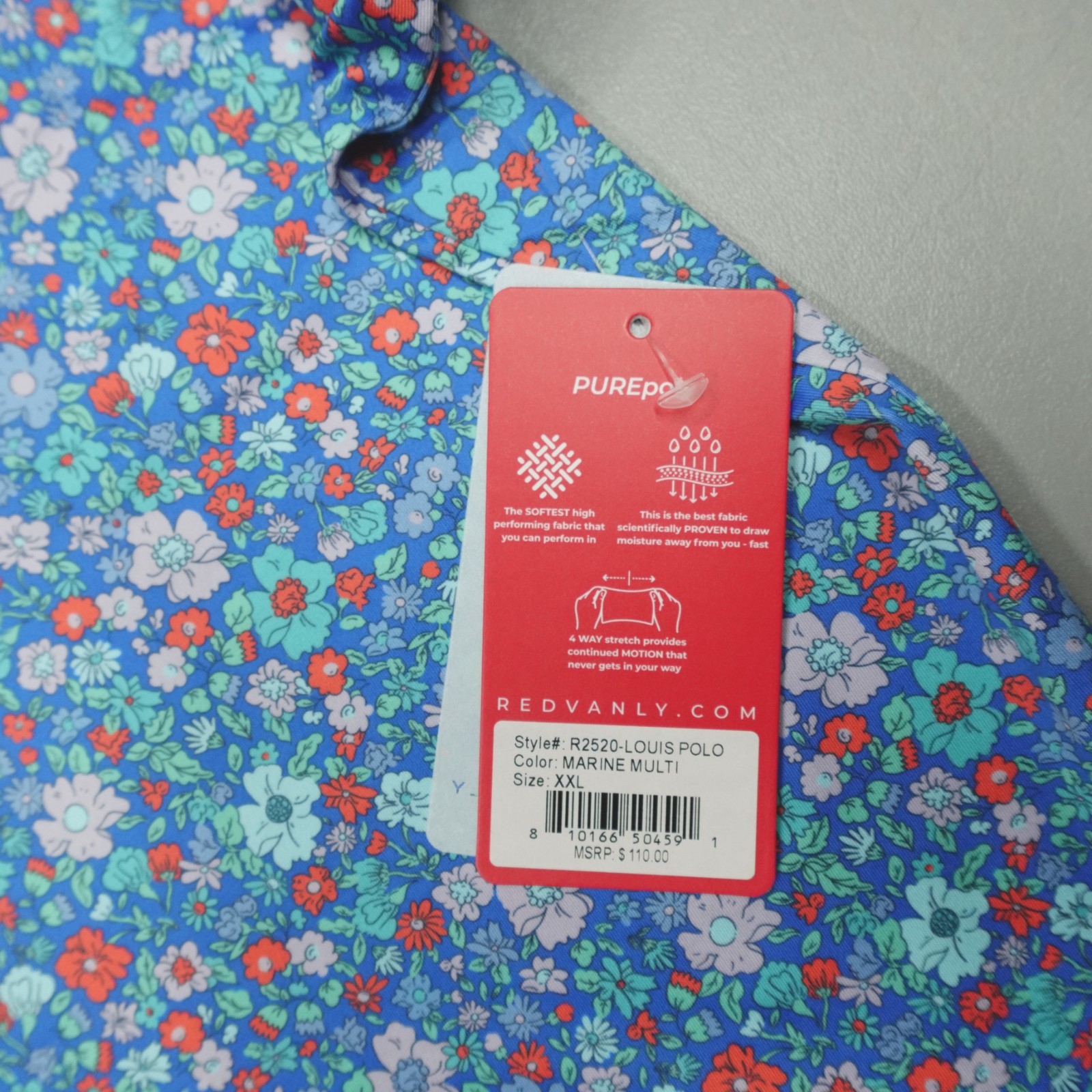 Redvanly Louis Polo Golf Shirt Multicolor Men's Size 2XL Marine Floral $110 gallery