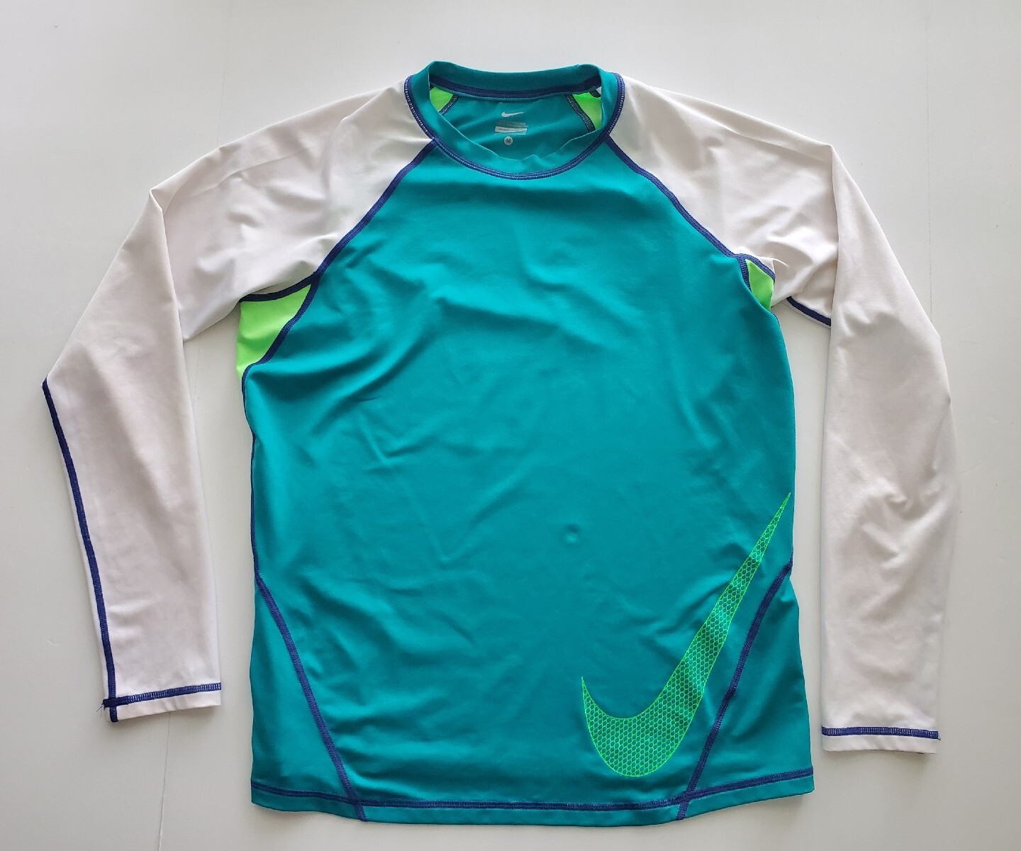 Nike Dri-Fit T-Shirt Fitted Compression STRETCH White Aqua & White Mens Sz M gallery