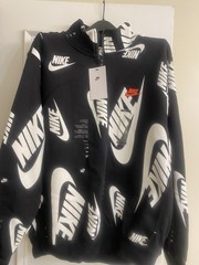 Nike $70 Club Fleece 1/4 Zip Top Sweatshirt Black AOP Mens Large
