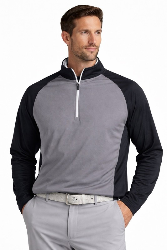 FootJoy Pullover Mens L Gray/black/white Quarter Zip Performance Golf Shirt gallery