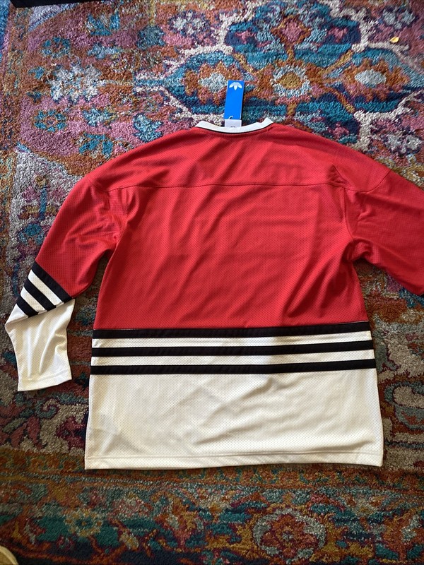 NEW Adidas Originals Men's Mesh Hockey Jersey Red Black White Medium M JY2804 gallery