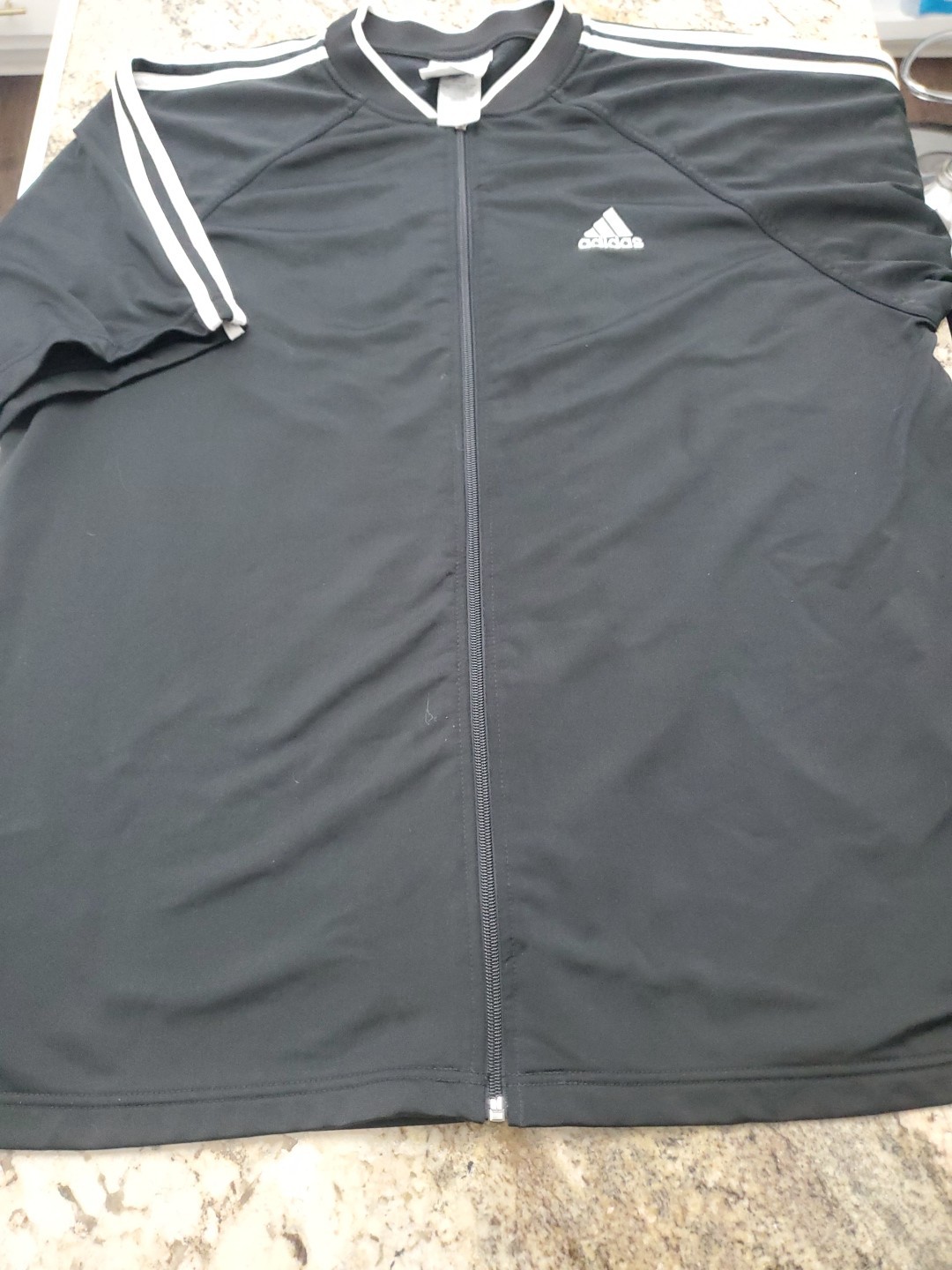 ADIDAS Size L tall BLK full Zip Crew Neck Short Sleeve Slim Athletic Shirt gallery