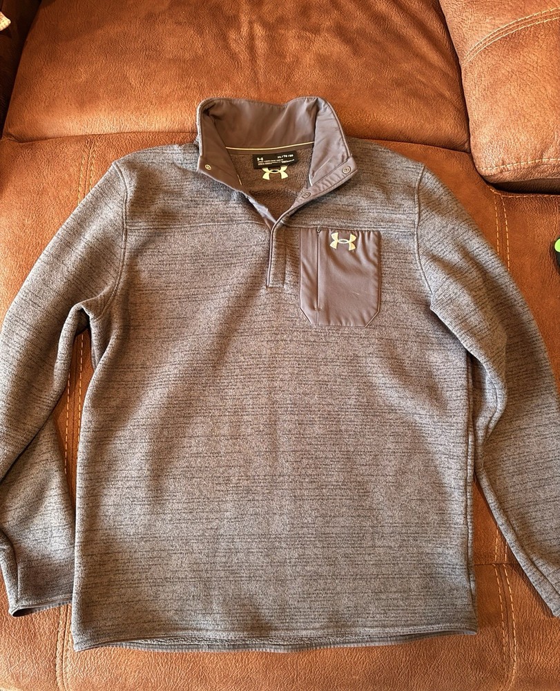 Under Armour ColdGear Fleece Pullover Gray Men's XL Mock Neck Long Sleeve Pocket