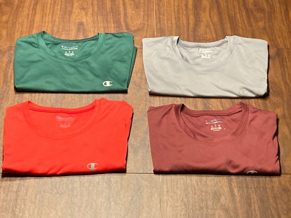(4) Champion Double Dry Tee - L - Green - Red - Maroon - Gray
