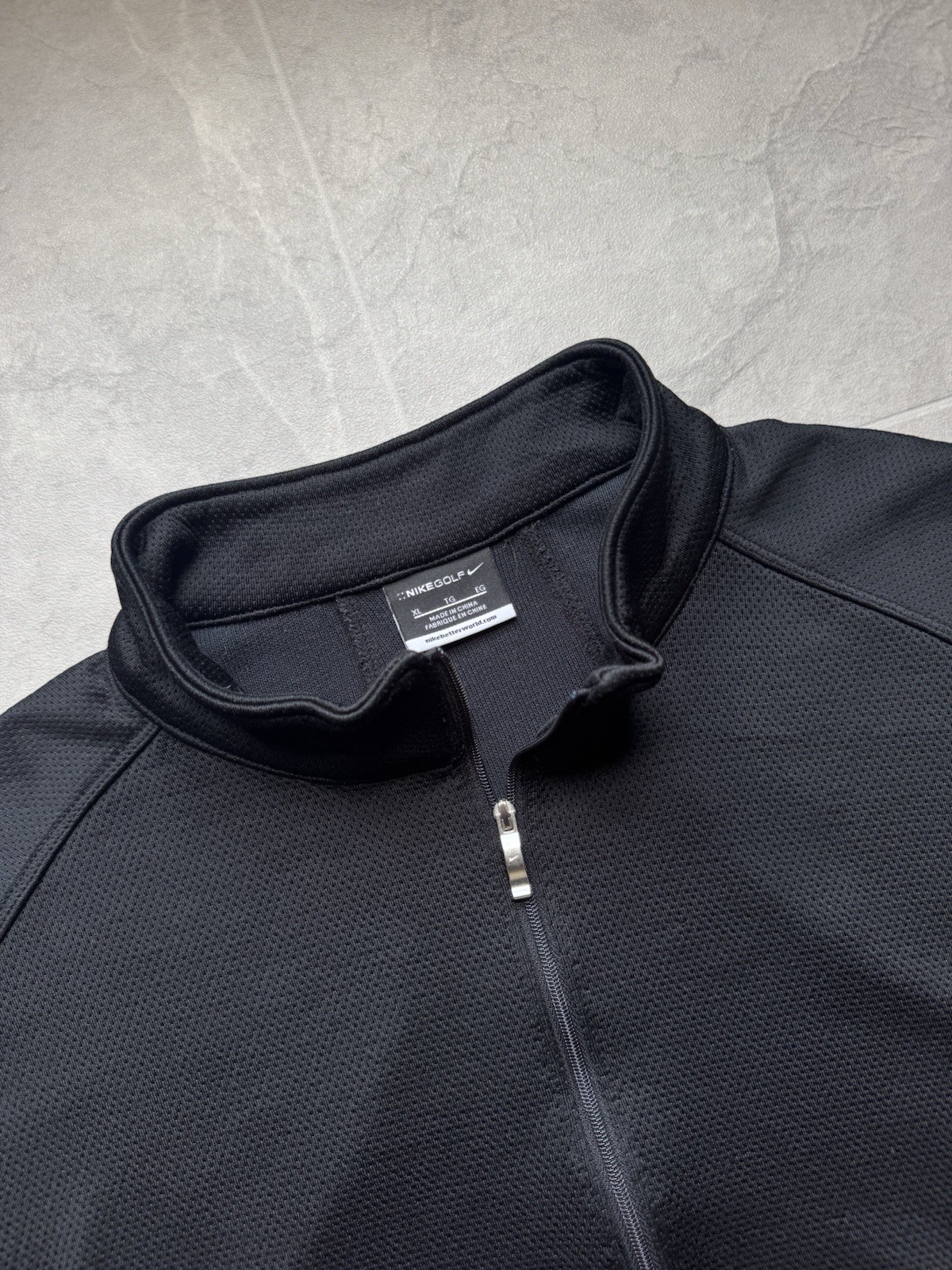 Nike Golf Men’s L Black Solid Polyester 1/4 Zip Mock Neck Pullover Logo gallery
