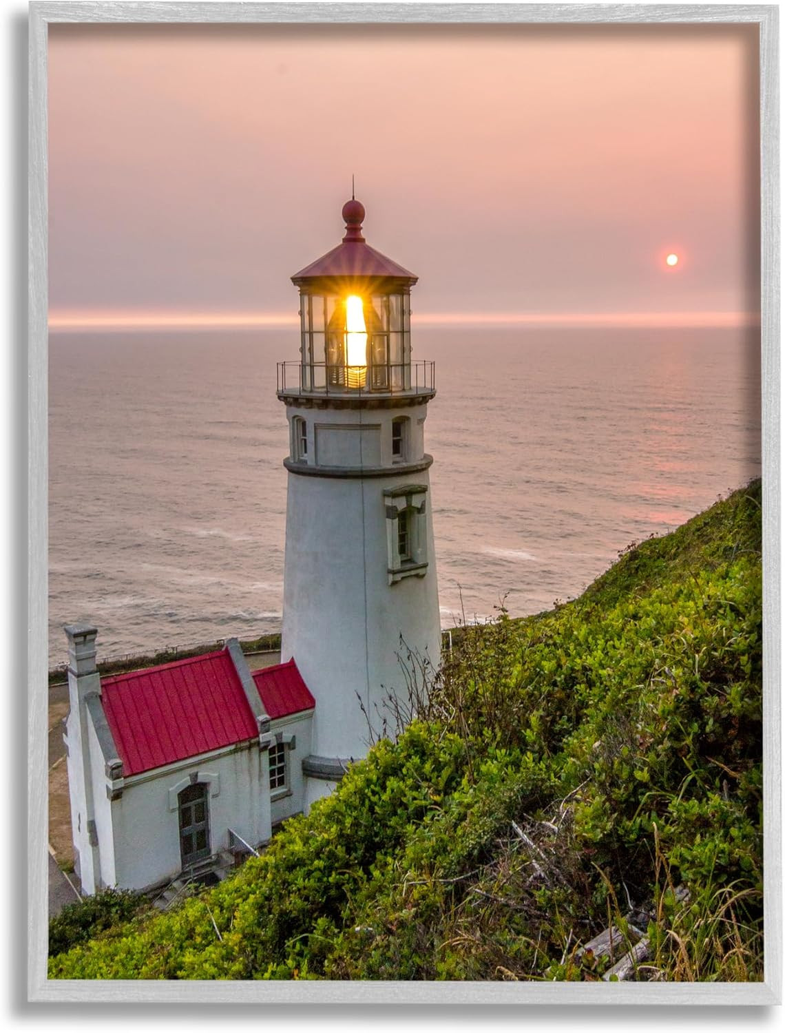 Lighthouse at Sunset Gray Framed Giclee Art Design by Jeff Poe gallery