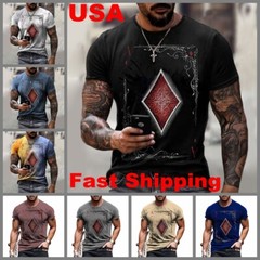 Men T Shirt Graphic Print Poker Card Ace of Diamonds Workout Fashion Tee T-Shirt