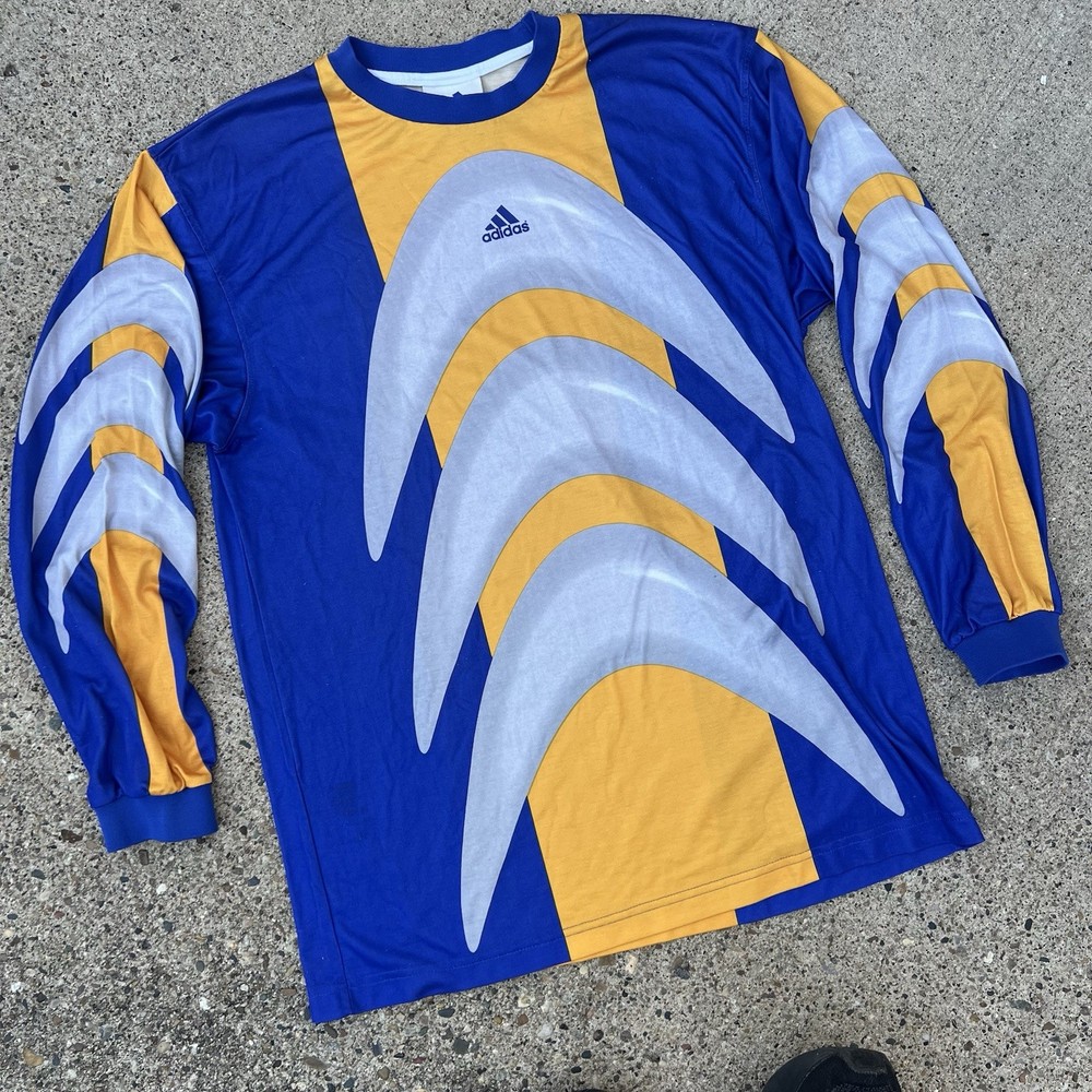 Vintage Adidas Goalkeeper Jersey Mens MEDIUM Blue Long Sleeve Futbol Soccer 90s
