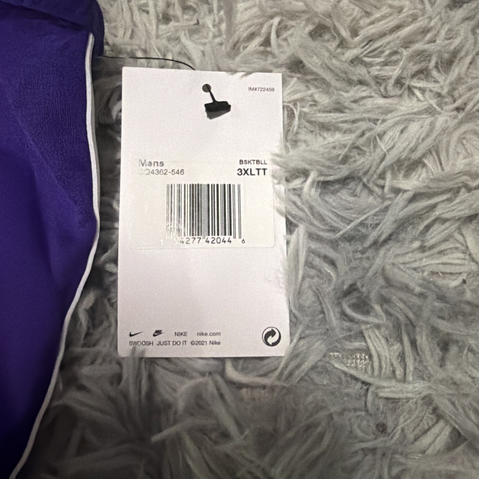NWT Nike Dri-FIT Basketball Stock Reversible Men's 3XL Jersey Purple Extra Tall gallery