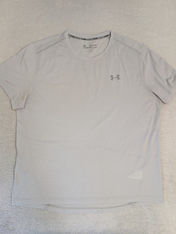 Under Armour Run Heat Gear Fitted Light Gray Short Sleeve Shirt Sz XXL Heather gallery
