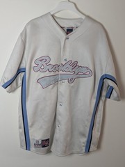 Karl Kani Sport Brooklyn Baseball Jersey White Blue Pink Embroidered L/G