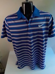 NIKE Dri Fit Short Sleeve Striped Polo Shirt Blue/Pink/White Polyester SZ XL