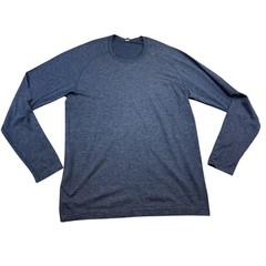 Lululemon Mens Metal Vent Tech Long Sleeve Shirt Navy Blue Gold See Measurement