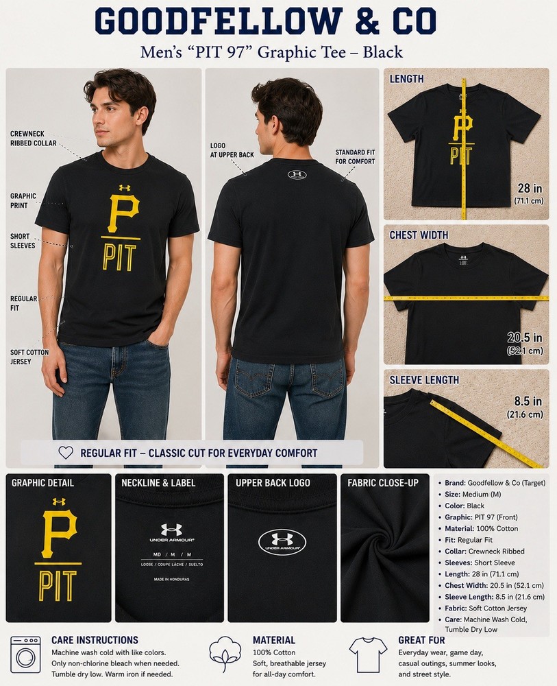 Under Armour HeatGear Pittsburgh Pirates MLB Men’s L Black Yellow Graphic Tee
