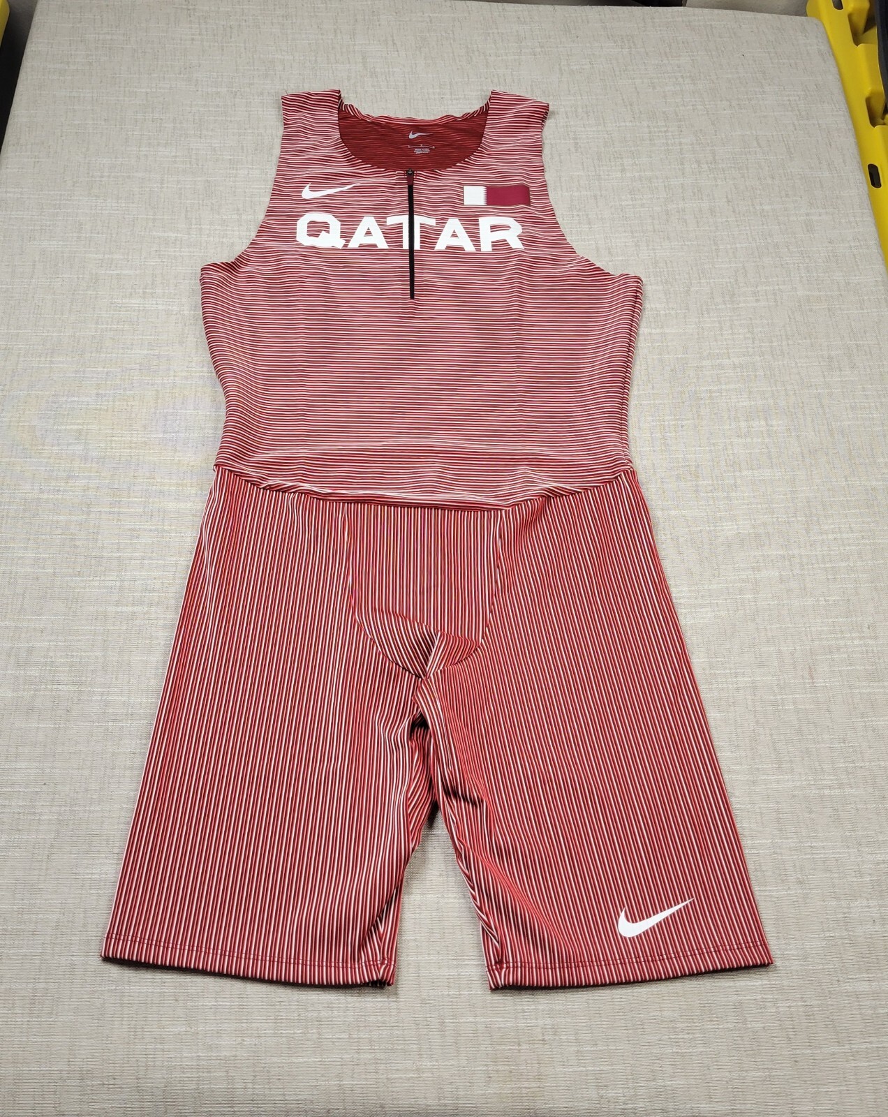 NIKE Pro Elite Qatar Speedsuit Large Mens Red White Racing Running Made In USA gallery