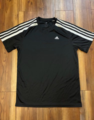 Adidas Climalite Mens Small Black Soccer Top Jersey 3 Stripe Athletic FAST SHIP