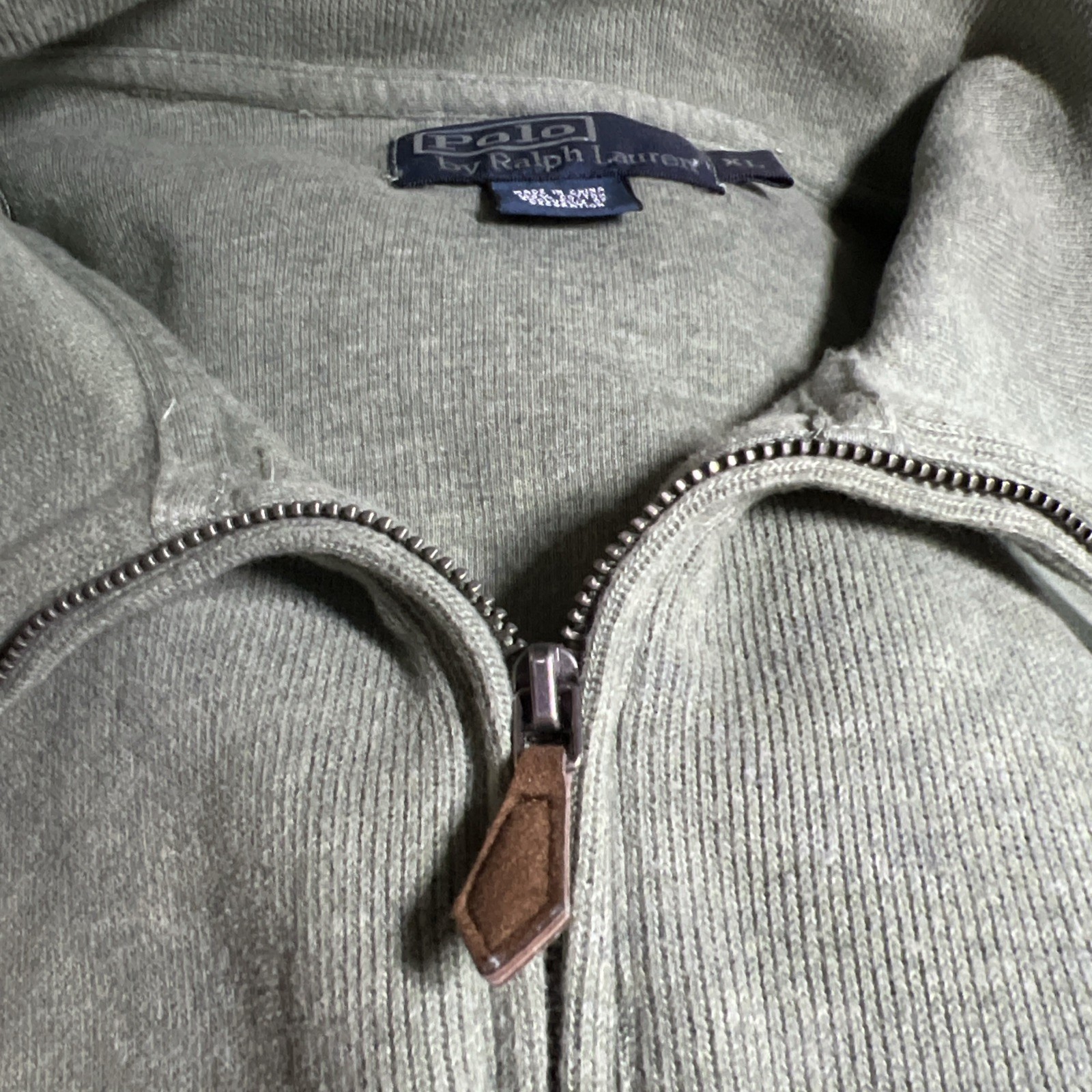 Polo Ralph Lauren 1/4 Zip Mens XL Pullover Sweater Leather Zipper Preppy Y2K gallery