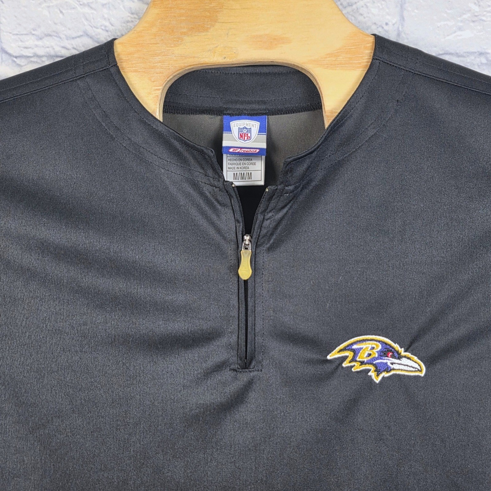 Reebok Men Black NFL Baltimore Ravens Football 1/4 Zip Pullover Training Medium gallery