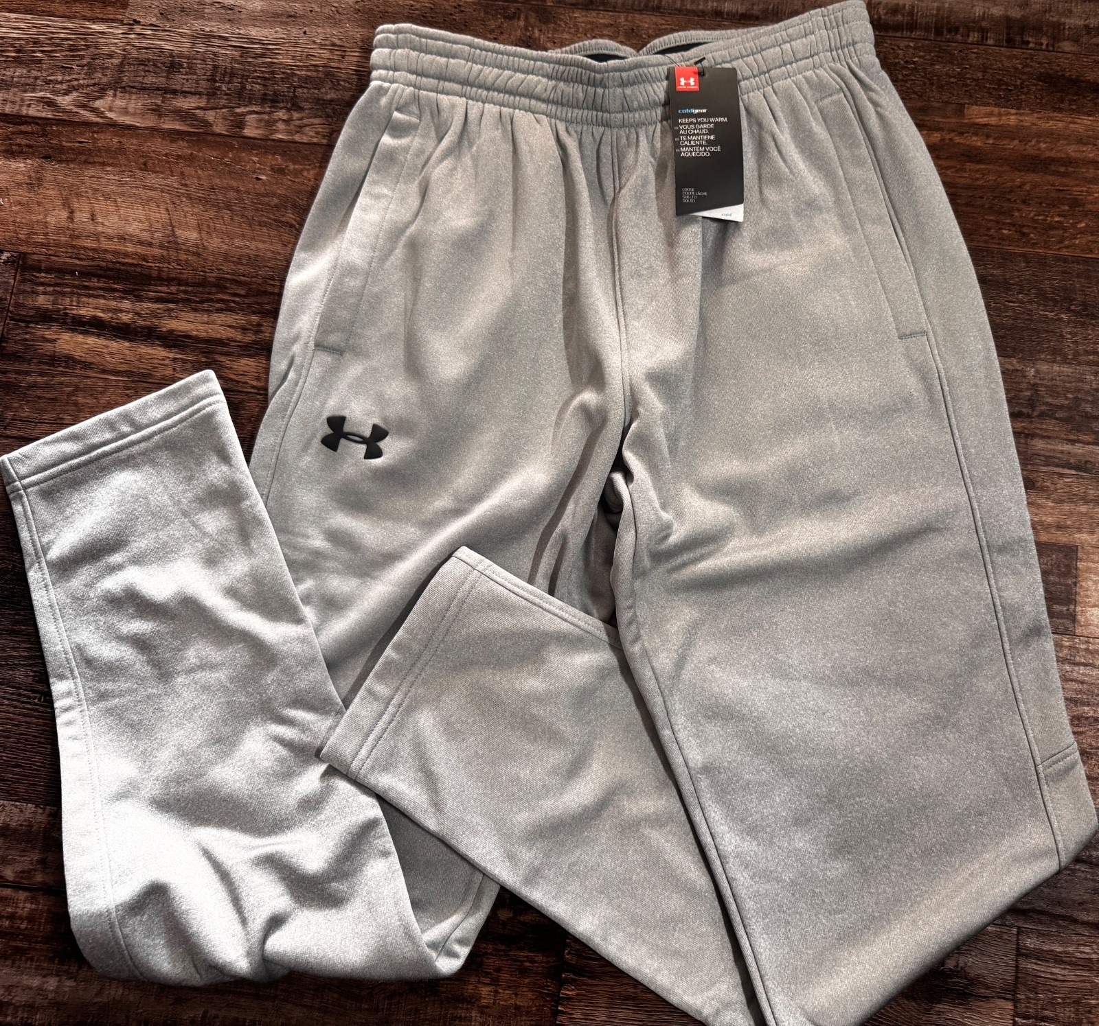 NWT Mens Under Armour M Light Gray/Black Tapered Cold Gear Pants Medium $55 gallery