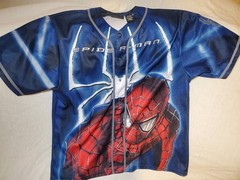 Rare VTG Spider Man 2002 Film Promo Button Front Baseball Jersey 2000s Blue XL