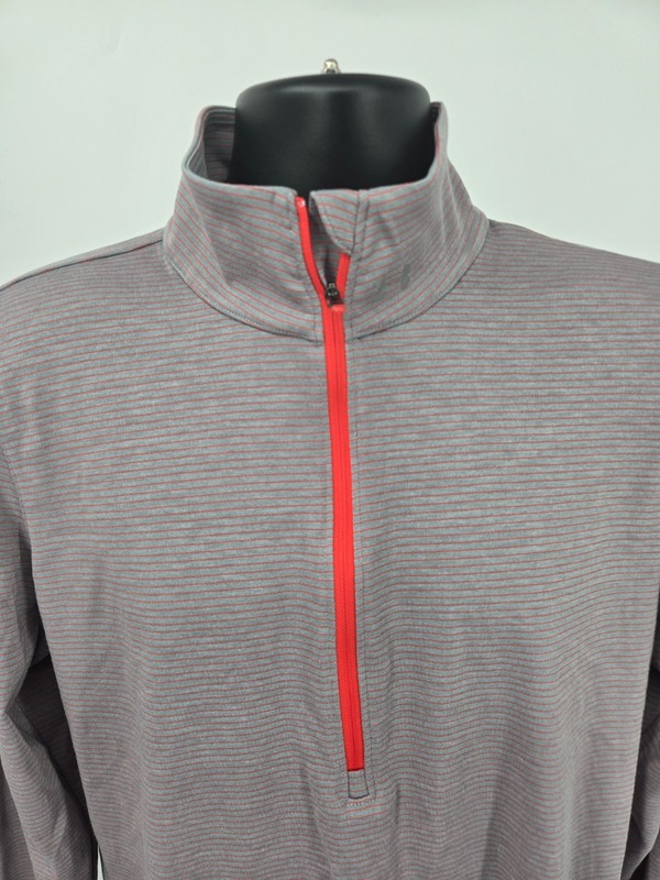 Under Armour Pullover Threadborne XL Gray Red Stripe 1/2 Zip Runner Lightweight gallery