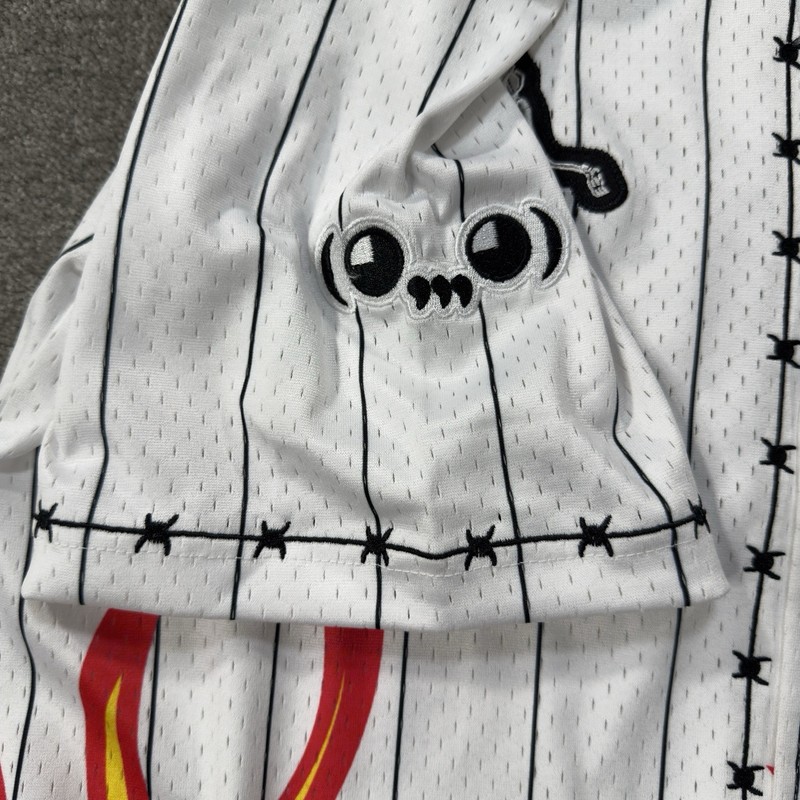 Ghastly Mens Flame Skull Baseball Jersey Button Front White Black XL Ghengar gallery