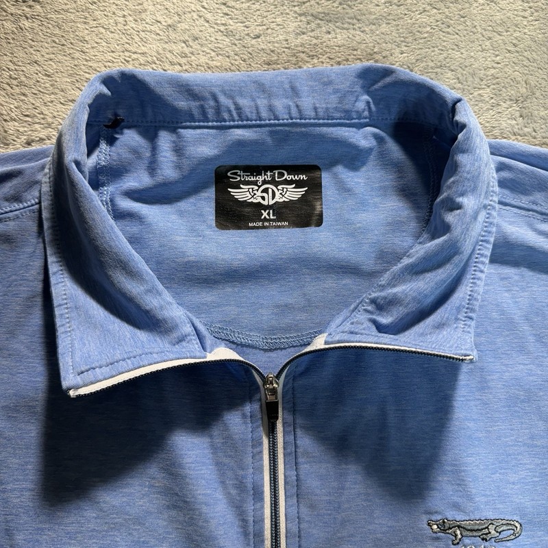 Straight Down Mens XL Quarter Zip Pullover Athletic Golf Blue Alligator Flaws gallery