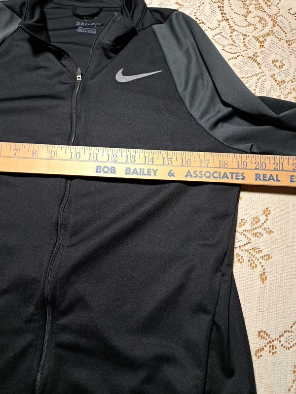 NIKE Dri Fit Full Zip Athletic Light Weight Shirt Pockets Black Grey Mens Small gallery