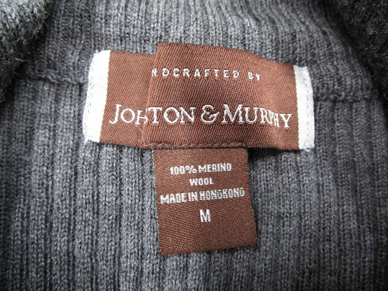 Vintage Johnston Murphy Sweater Men Medium Gray Merino 1/4 Zip Pullover Ribbed gallery