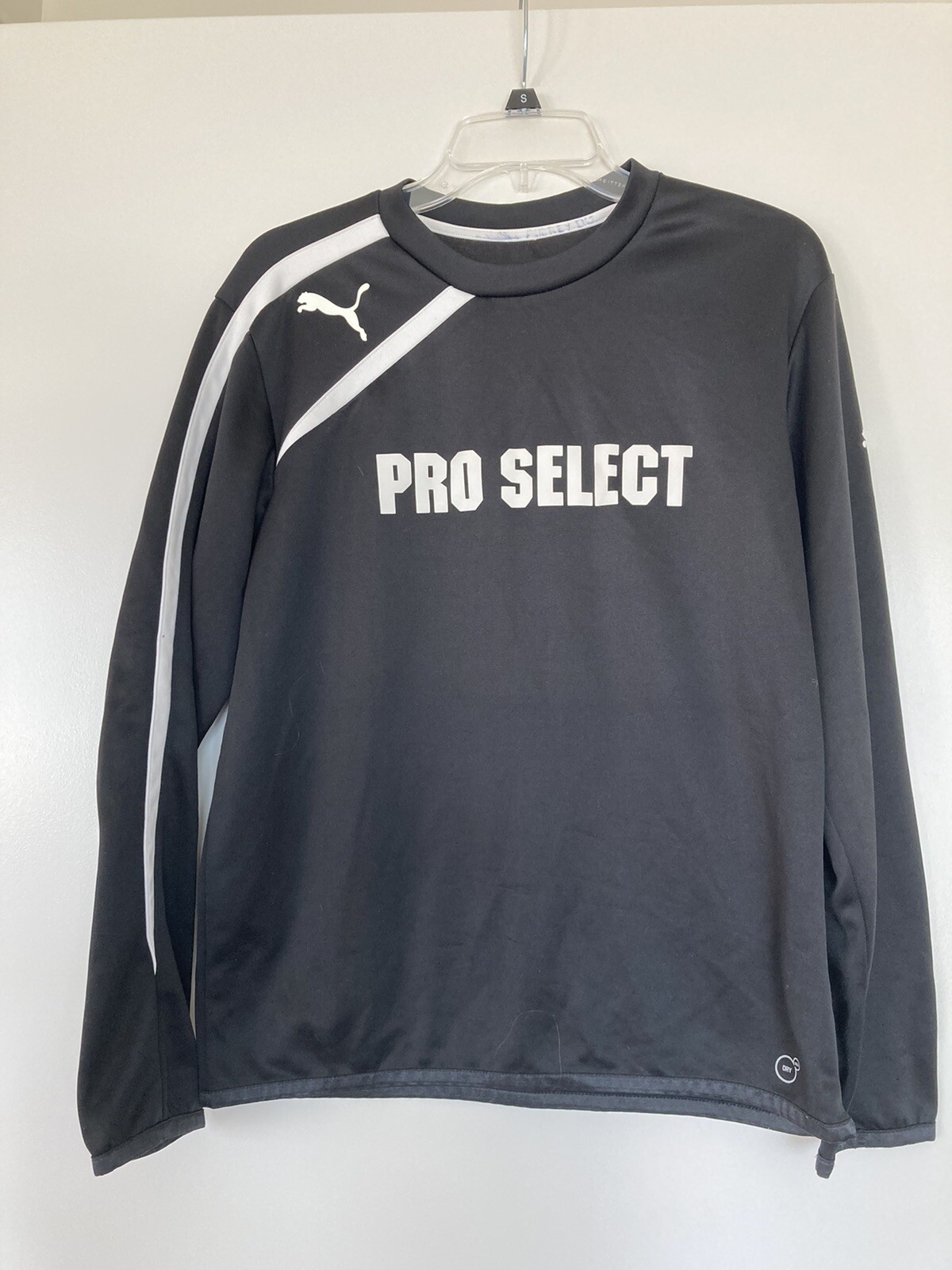 puma pro select long sleeve pullover athletic shirt s black lettering trim white gallery