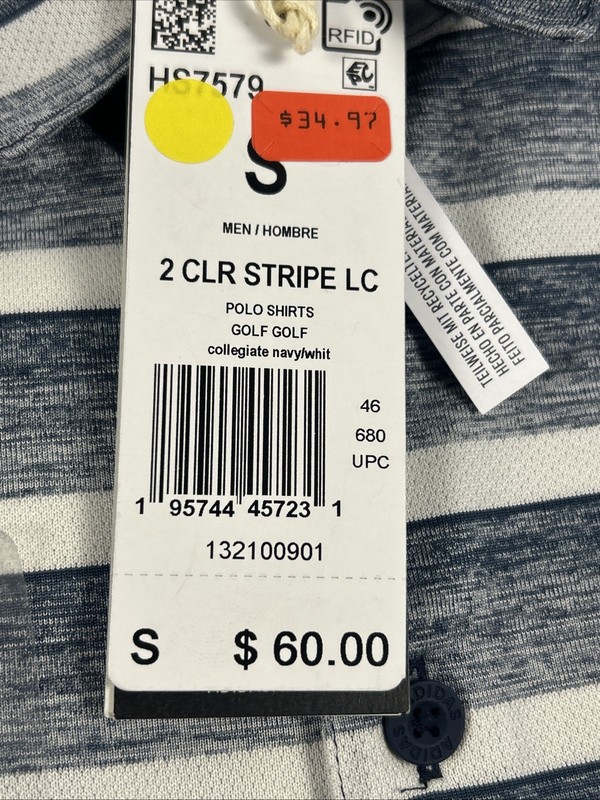 NEW Adidas Mens Two Color Stripe Golf Polo Shirt Collegiate Navy White Sz Small gallery