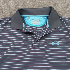 Under Armour Shirt Mens Large Gray Stripe Polo Short Sleeve Loose Fit Golf