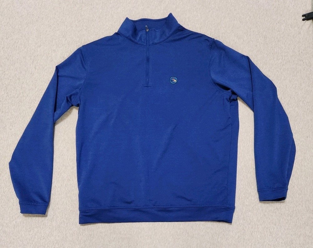 Peter Millar 1/4 Zip Pullover Mens Large Blue Stretch Lightweight Golf Club Logo