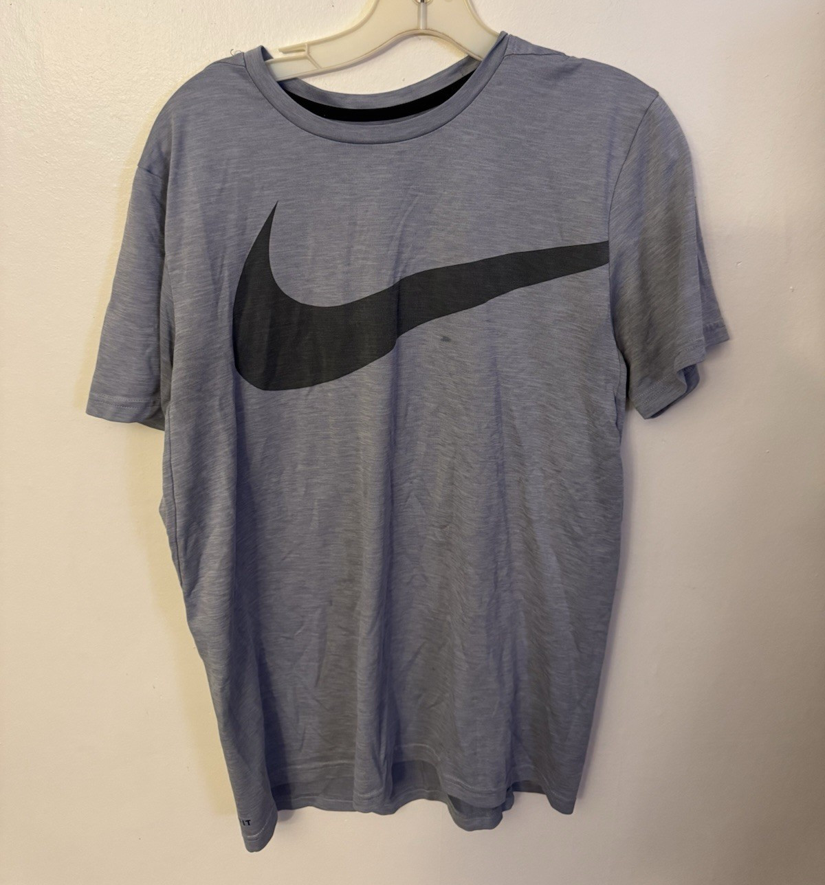 Nike Dri-FIT Men's M Gray/Black Short Sleeve Crew Neck T-Shirt Polyester Logo gallery