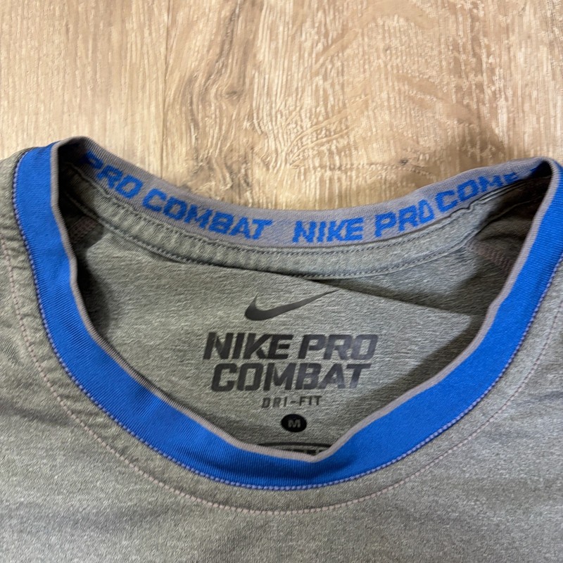 Nike Pro Combat Mens Batting Shirt Medium 3/4 Sleeve Active Gray Blue gallery