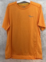 Saucony Orange Shirt Mens Small Stopwatch Graphic Short Sleeve – Polyester