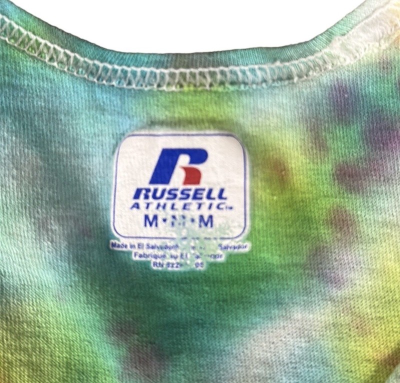 Russell Athletic Multi Color Tye Dye Rainbow Workout Tank Top Made in USA MD gallery