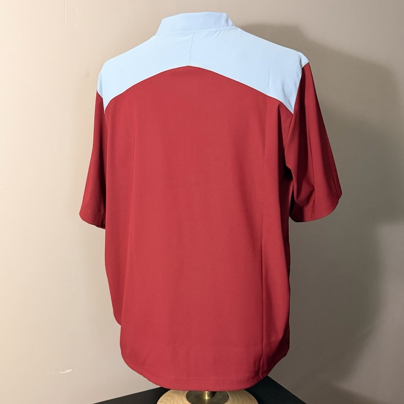 Under Armour Men's L Red/Light Blue Colorblock Loose Fit 1/4 Zip Polo Shirt gallery