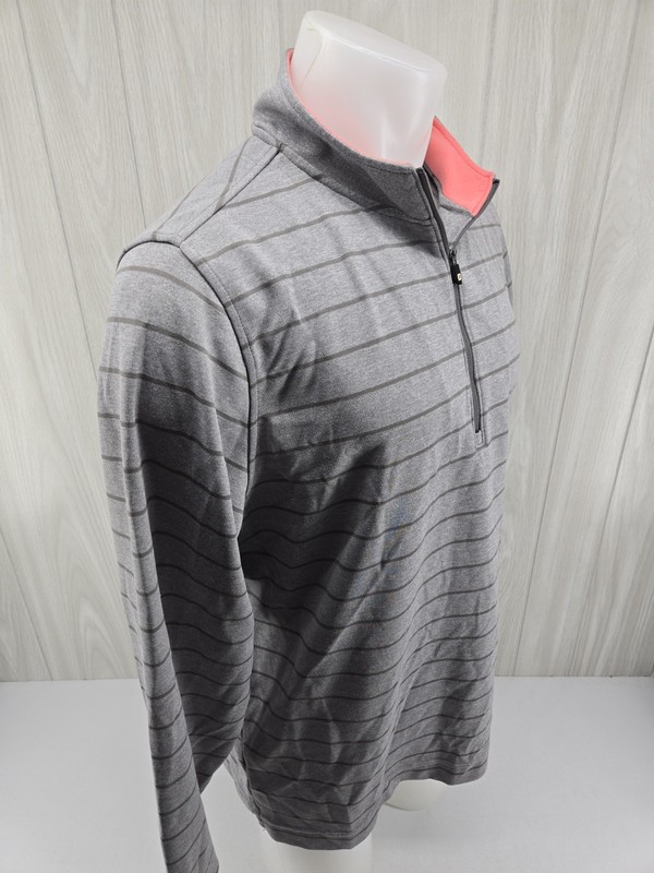 Footjoy 1/4 Zip Golf Performance Sweatshirt Men's XL Gray Striped Pink Collar gallery