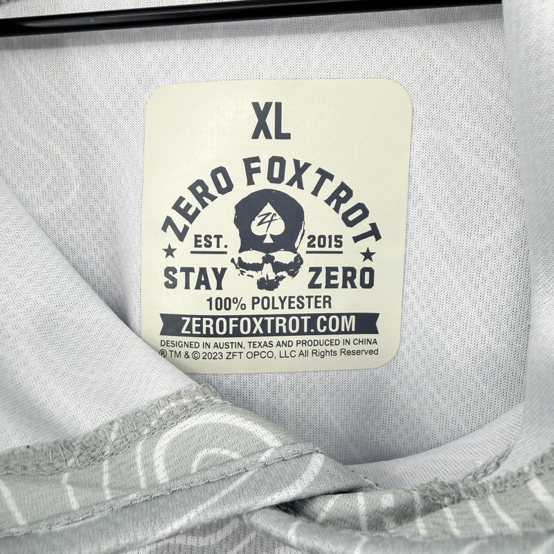Zero Foxtrot Stay Zero Hoodie Mens XL Grey Skull SLIM Lightweight Pull Over 46" gallery