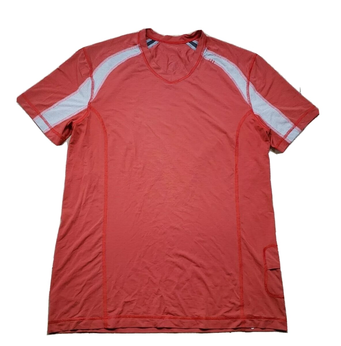 Lululemon Large Gym T Shirt Performance Vent Mesh Panels Stretch Rust Color gallery