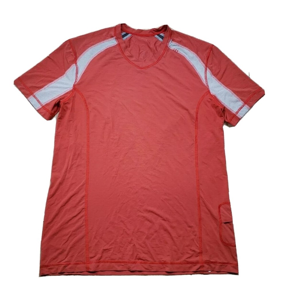 Lululemon Large Gym T Shirt Performance Vent Mesh Panels Stretch Rust Color