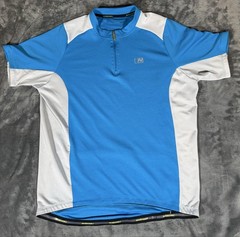 Nishiki Shirt Mens Large Blue White 1/4 Zip Cycling Jersey Pockets Mesh Raglan